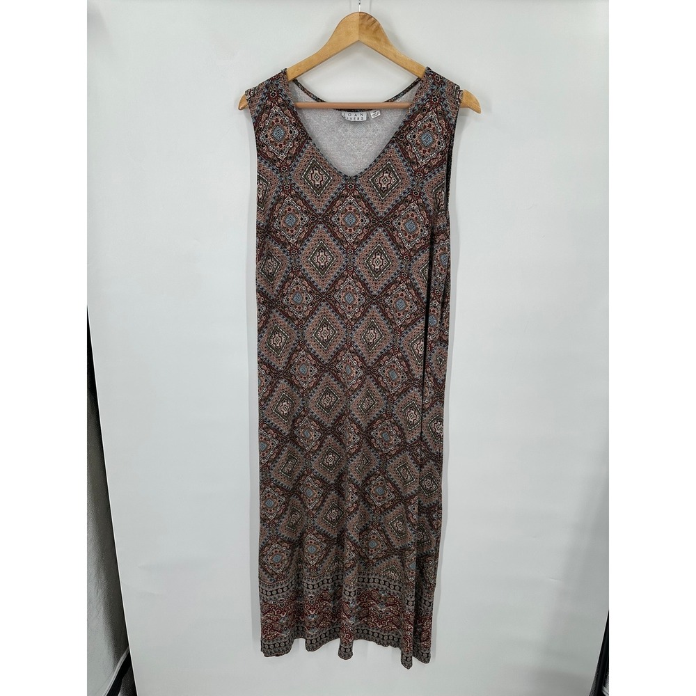 Joan Rivers Vintage Maxi Dress Womens Size LP Geometric Grandma Earthy Modest